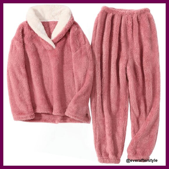 Other - Fuzzy Flannel Pajama Set Cozy Winter Sleepwear Lounge Wear Plush Fleece
